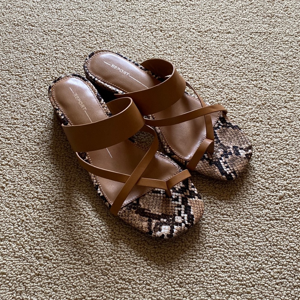 Report Snake Pattern Sandals with 1 inch heel
